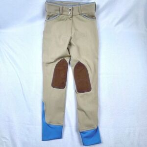 Dover Saddlery Wellesley Tan Cornflower Knee Patch Breeches Women 16Riding Pants